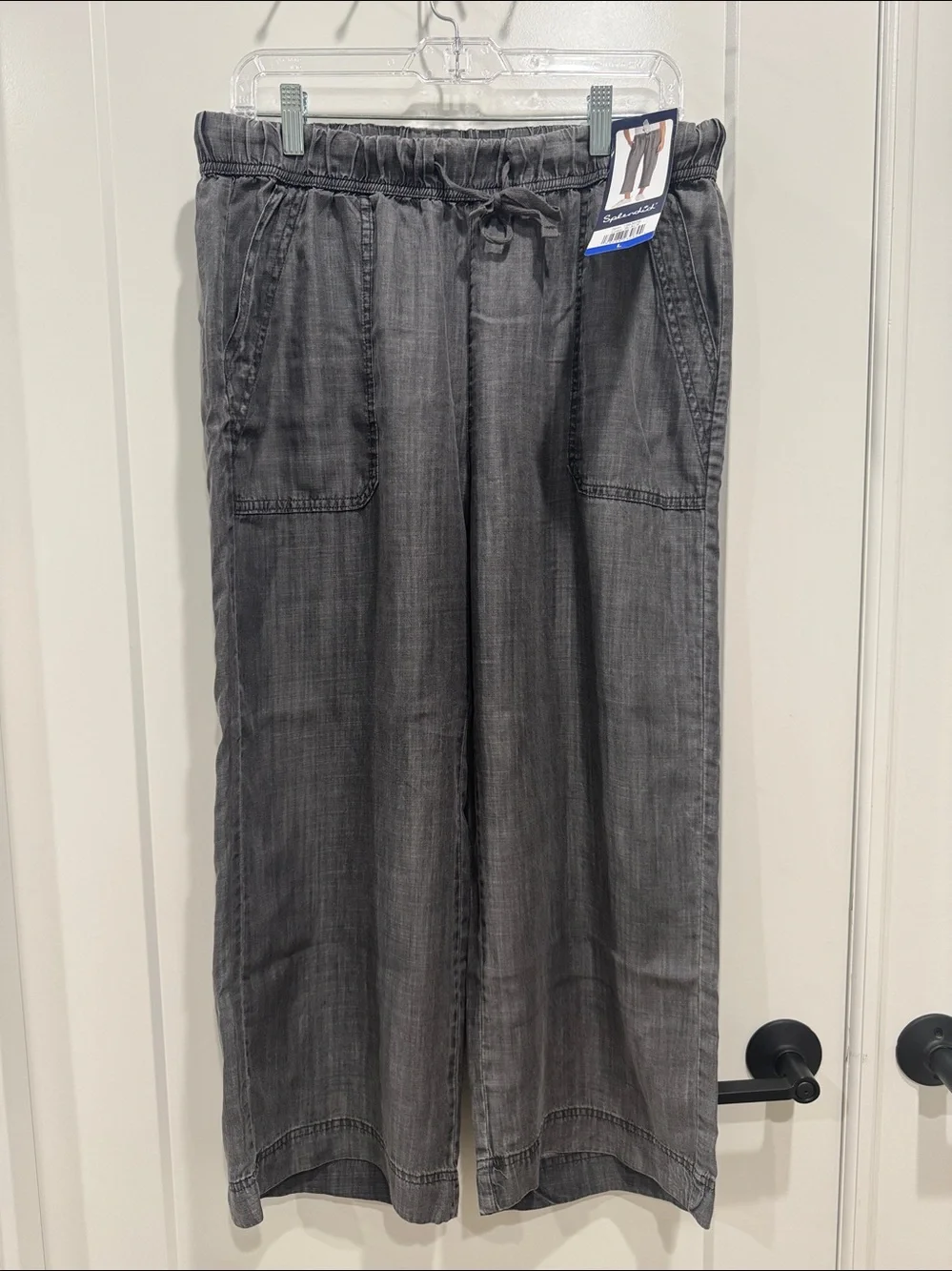 Splendid Drawstring Wide-Leg light charcoal grey cropped pants size L - Picture 2 of 7